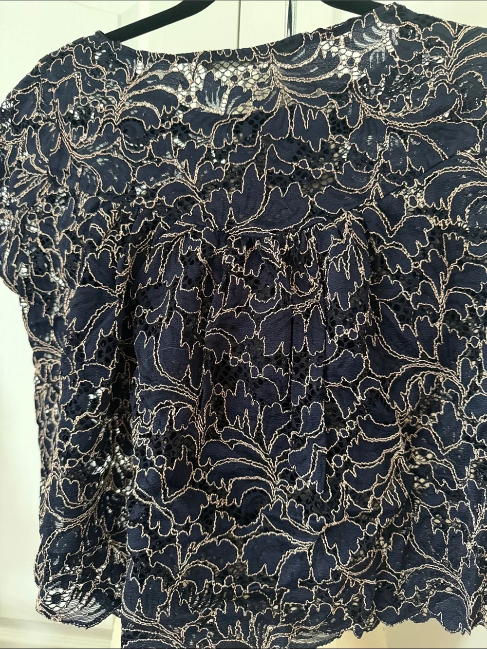 Zara Navy Lace Cropped Short Sleeve Blouse Size L - Picture 10 of 12
